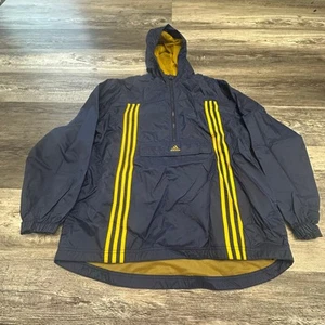 Vintage Adidas Blue Yellow Stripes Boys XL 1/2 Zip Hooded Windbreaker Jacket  - Picture 1 of 12