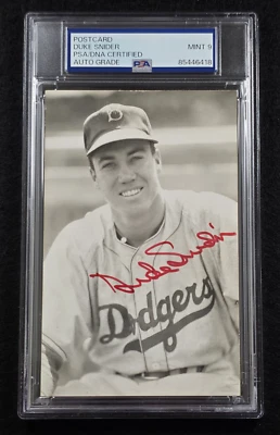 DUKE SNIDER Signed Real Photo Postcard-HOF-BROOKLYN DODGERS-PSA 9 Auto - Image 1 of 4