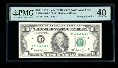 DBR 1981 $100 New York Fr. 2169-B PMG XF-40 Serial B01616831B - Image 1 of 2