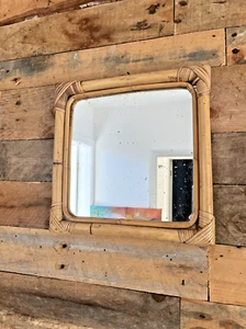 VINTAGE WOODEN BAMBOO CANE RATTAN HALL WALL MIRROR RETRO BOHO TIKI 60'S 70'S 80S - Picture 1 of 14