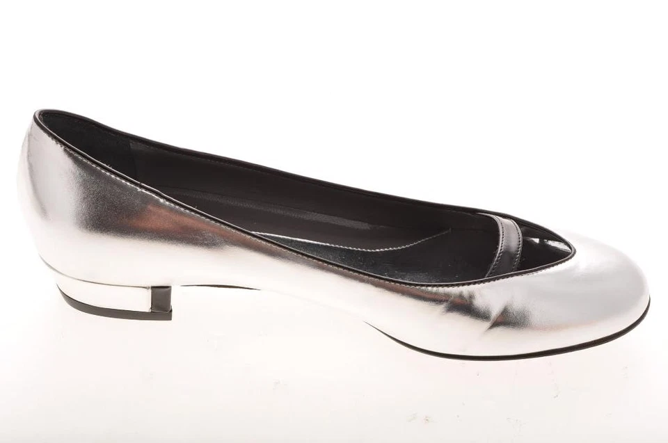 New THEORY Women Silver Leather Flat Pump Shoe Sz 7.5 M  Sz 37.5 Italy - Image 1 of 4