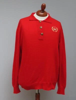 Jersey Pringle of Scotland 100 % cachemir rojo cuello botón 44" raro de colección Foto 1 de 4