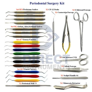 Dental Periodontal Surgery Kit Knives Periotome Gracey Curettes Tissue Forceps - Picture 1 of 12