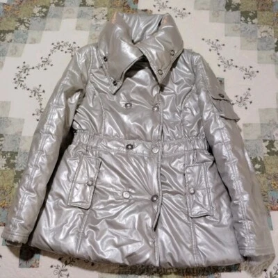 Puffer Jacket Kids XL 14/16 Metallic Silver Lined Full Zip Snap ROUTE 66 - Image 1 of 4
