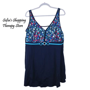 Bloomchic Geometric Adjustable Straps Empire Waist Navy 22 24 3X Swim Dresses - Picture 1 of 10