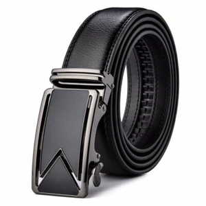 QHA Mens Black Automatic Ratchet Leather Belts for Men Belt Buckle 35mm Wide Q57 - Picture 1 of 10