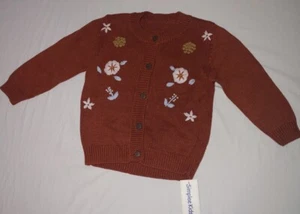 Simplee Kids Girls Cardigan Sweater Brick Red Brown Floral Embroidered 2 -18 M - Picture 1 of 1