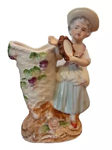 Estatuilla florero niña con pandereta - flores canasta de uvas - 7,25" - Imagen 1 de 10