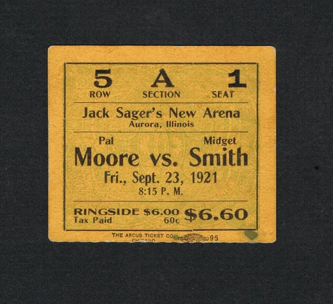 RARE 1921 Memphis PAL MOORE vs MIDGET SMITH boxing ticket Dundee Farrell Aurora Cover