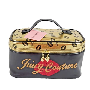 Juicy Couture Negro Dorado Metálico Estuche de Tren Bolsa de Cosméticos de Viaje con Botella Nuevo - Imagen 1 de 10