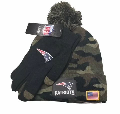 New England Patriots Salute to Service NFL Beanie Winter Hat And Gloves Camo New Cover
