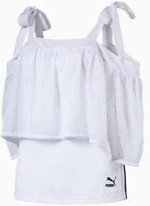 Puma Shirt Oberteil Damen XL weiß Mesh Active gefüttert Cold Shoulder Bindebänder - Bild 1 von 8