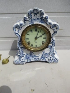 Antique Ansonia Delft Porcelain Clock Pat. 1882 - Picture 1 of 10
