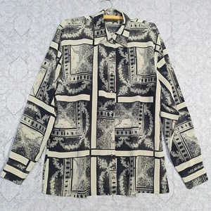 Vintage Noni B Blouse Womens 16 Black Beige Scarf Print 90s Rare Made in Aust. - Picture 1 of 12