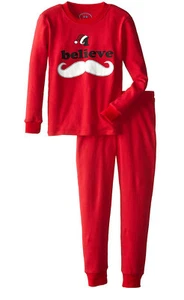 Saras Prints Christmas Santa Believe Red Pajamas PJs 2-Piece Long Johns Sz 3 NEW - Picture 1 of 2