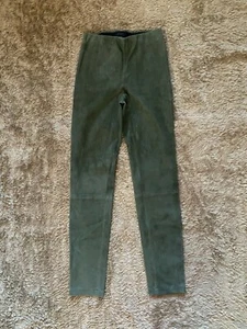 NWT Saks Fifth Avenue Olive Green 100% Lamb Leather Suede Legging Pants Small - Picture 1 of 5