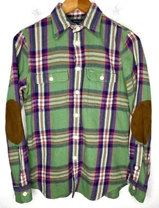 Polo Ralph Lauren Small Carson Western Shirt RRL Plaid Leather Work Ranch Rugby - Picture 1 of 6