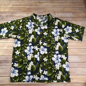 Vintage Street Culture L Hawaiian Shirt Green Blue Floral All Over Print Button  - Picture 1 of 7