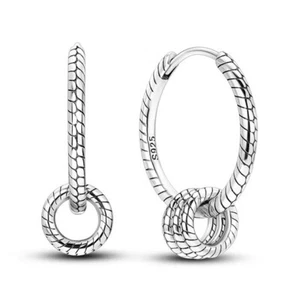 Klassische Ohrringe Schlangenknochenmuster zwei Ringe 925 Silber vergoldet Schmuck für Damen - Bild 1 von 3