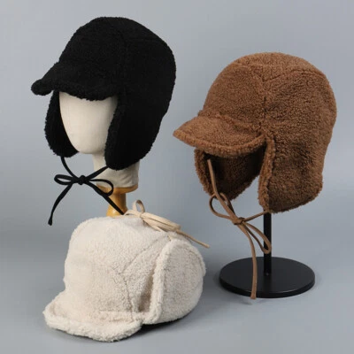 男女通用冬季保暖飞行员帽带暖耳羊毛衬里户外滑雪帽 — 第 1/4 张图片