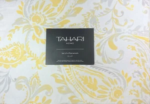 Tahari Home Floral Placemts 13 x 19 Inches Yellow/Gray/White Set of 4 - Picture 1 of 1