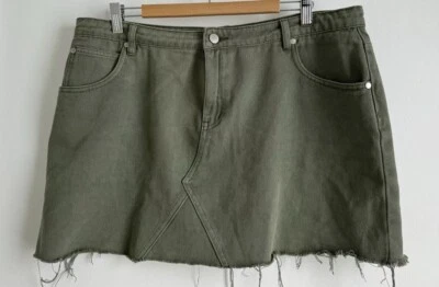 Myer Miss Shop Khaki Denim Mini Skirt Army Style Retro Distressed Hem Size 16 - image 1 of 4
