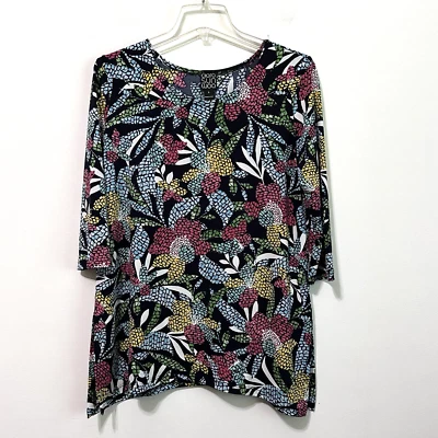 Туника Clara Sun Woo топ S мозаичная плитка цветочный тропический гладкий рукав 3/4 эластичная - Изображение 1 из 4