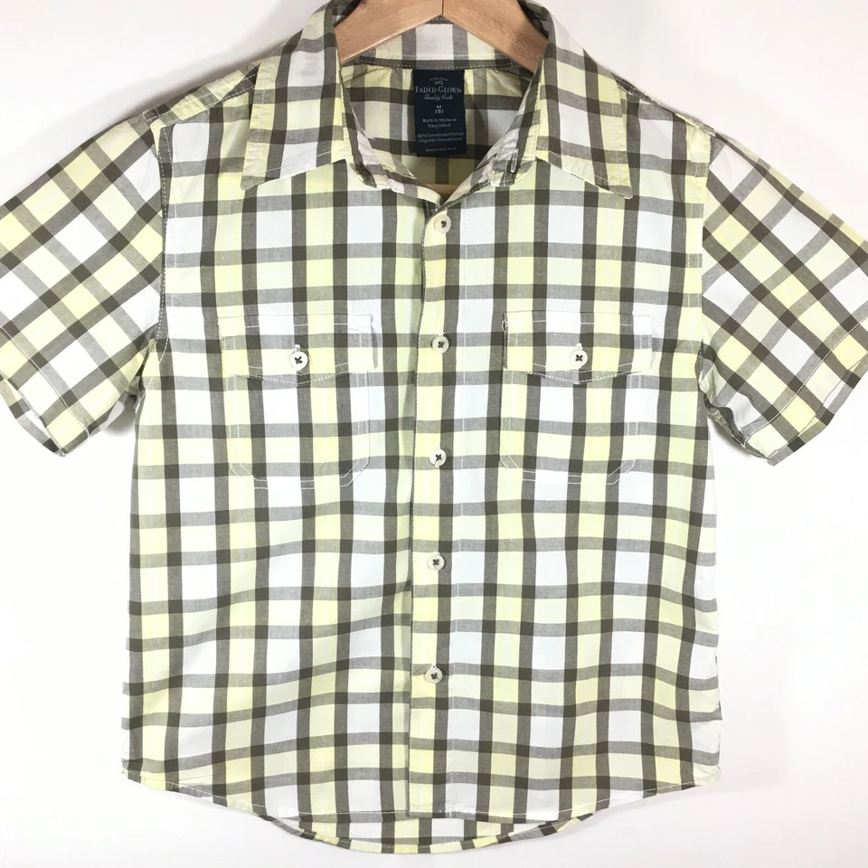 Faded Glory Shirt Boy's Medium (8) Yellow Short Sleeve Plaid Button Up - Image 1 of 4