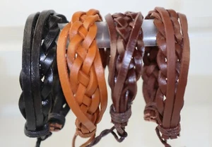 Faux Leather Adjustable Surfer Bracelet / Wristlet / Bangle Twisted Cord Unisex - Picture 1 of 14