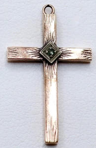 Vintage 10K Yellow Gold Etched Cross Pendant Genuine Diamond Needs a Bale - Picture 1 of 6