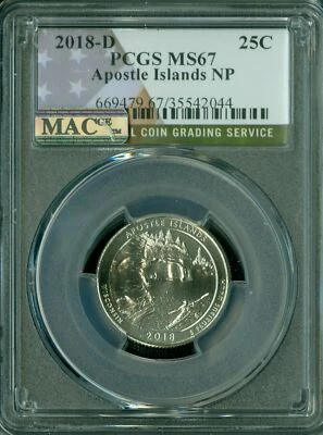 2018 D APOSTLE FLAG QUARTER PCGS MS67 PQ 2ND FINEST GRADED MAC SPOTLESS * - Image 1 of 2