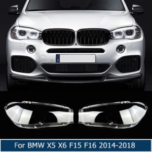 Pair LH+RH For BMW X5 F15 X6 F16 2014 2015 2016 2017 2018 Headlight Lens Cover - Picture 1 of 4