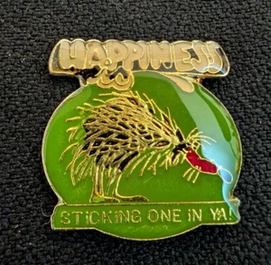 Vintage Enamel "HAPPINESS Sticking One In Ya!" Hat Pin Size 1" by 1" - Picture 1 of 1