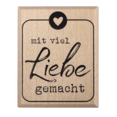 Holz Stempel Mit viel Liebe gemacht 4x5cm handmade selbst gemacht Scrapbooking - Bild 1 von 4