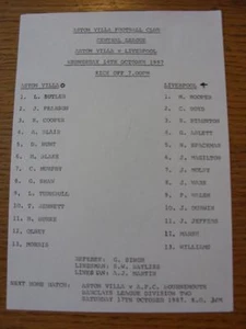 14/10/1987 Aston Villa Reserves v Liverpool Reserves  (Single Sheet, Score On Fr - Picture 1 of 1