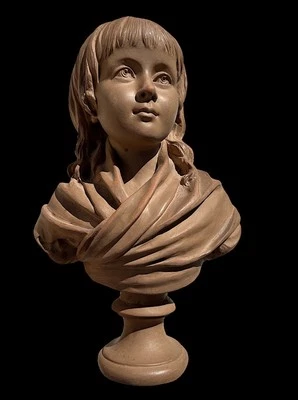 Busto cabeza de niño After Jean Antoine Houdon siglo XIX terracota francesa niña Foto 1 de 4