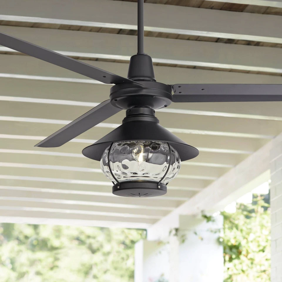 60" Modern Outdoor Ceiling Fan with LED Light Remote Matte Black Patio Exterior - Image 1 of 4