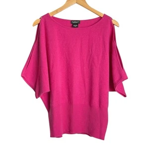 Lord & Taylor 100% Cashmere Sweater Medium Hot Pink Short Sleeve Cold Shoulder - Picture 1 of 5