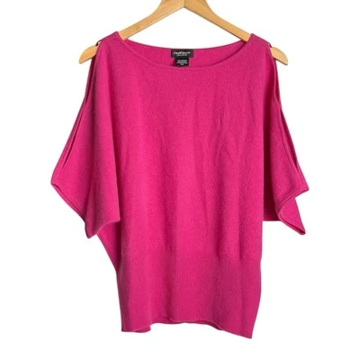 Lord & Taylor 100% Cashmere Sweater Medium Hot Pink Short Sleeve Cold Shoulder - Image 1 of 4
