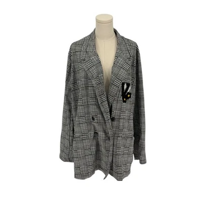 Jaqueta Blazer STELLA TWEED Feminina Preta Branca Houndstooth Plus Size Patch 3X - Imagem 1 de 4