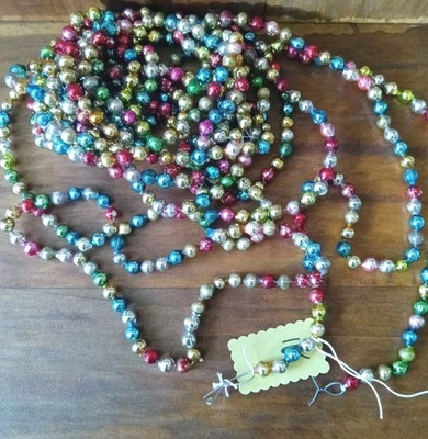 16 Feet ANTIQUE MERCURY GLASS MULTI COLOR BEAD GARLAND CHRISTMAS TREE VINTAGE - Image 1 of 4