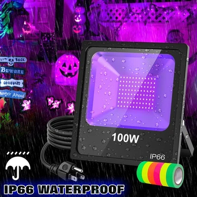 LED Black Lights 100W For Party Body Paint Purple Flood Light IP66 10ft Cable - Image 1 of 4