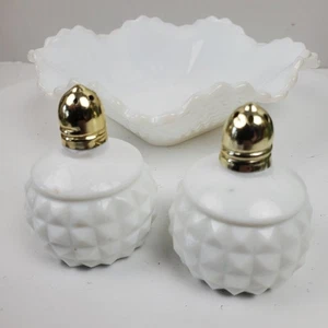 Vintage Japan Milk Glass Bowl 6 Inch w/ Salt Pepper Set - Picture 1 of 6