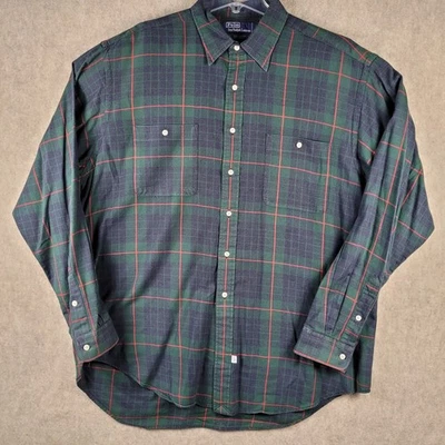 Camisa Polo Ralph Lauren Franela Para Hombres 2XL Verde Azul Marino Cuadros Algodón Mezcla Lana Preparación Foto 1 de 4