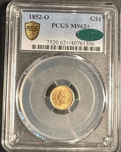 1852 O G$1 PCGS MS62+ (CAC) New Orleans Gold Dollar - Picture 1 of 2