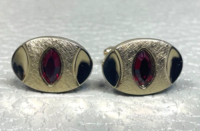 Gemelos vintage chapados en oro amarillo piedra roja Foto 1 de 3