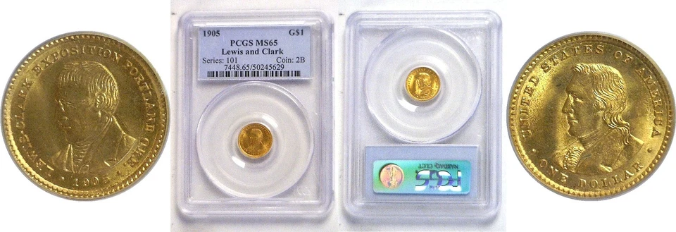 1905  $1 Lewis and Clark Gold Commemorative PCGS MS-65 - Image 1 of 3