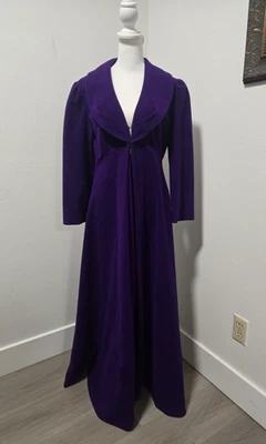 70s VANITY FAIR ROYAL PURPLE VELOUR COLLARED PARTIAL ZIP EMPIRE WAIST FULL ROBE - Image 1 of 4