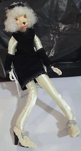 VINTAGE ANTHROPOMORPHIC POODLE DOLL 24” CERAMIC FACE W/BLACK VELVET DRESS - Picture 1 of 6