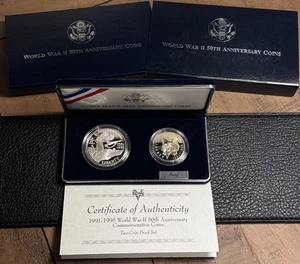 91-95 WWII 50th Anniversary Silver Dollar & Clad Half  2-Coin Proof Set OGP&COA - Picture 1 of 7